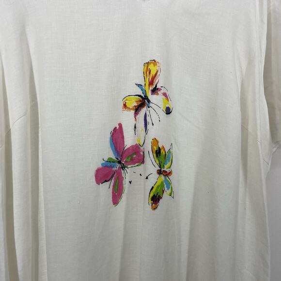 Bloomingdale's Size 20 Linen Maxi Dress Colorful Butterfly Artsy Resort Wear 2X - Picture 3 of 6